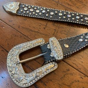 Black Rhinestone Genuine Leather Western Belt
